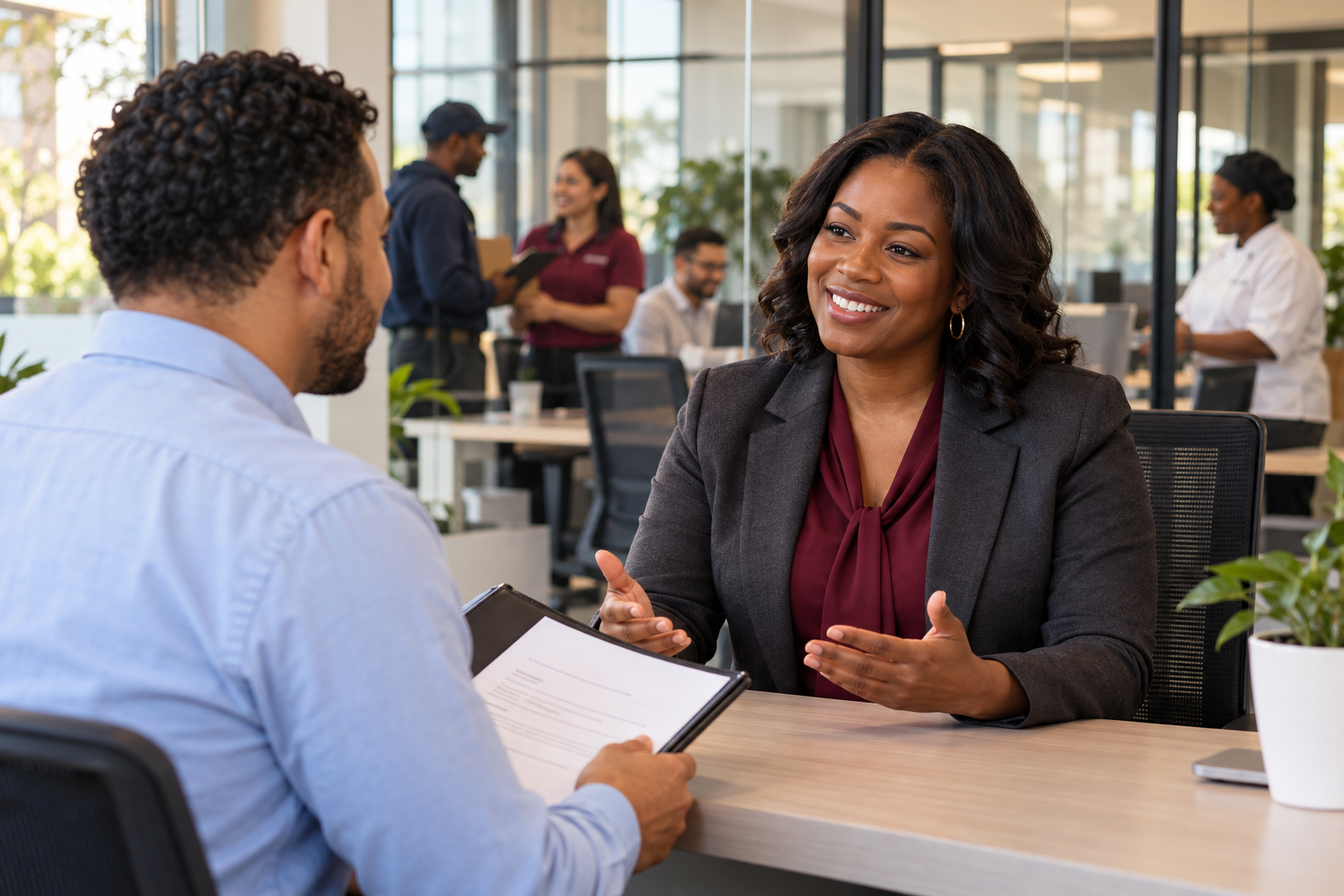 Professional staffing consultation in a modern office